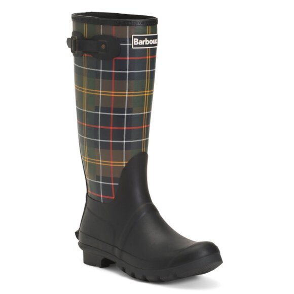 BARBOUR Black Plaid Waterproof Tartan Bede Tall Storm Boots